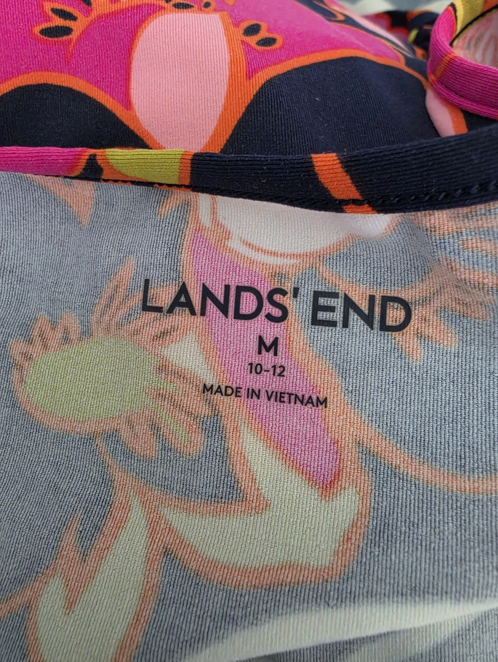 Lands' End Pink Navy Green Hibiscus Floral Cotton Casual Dress Size M - Picture 3 of 3